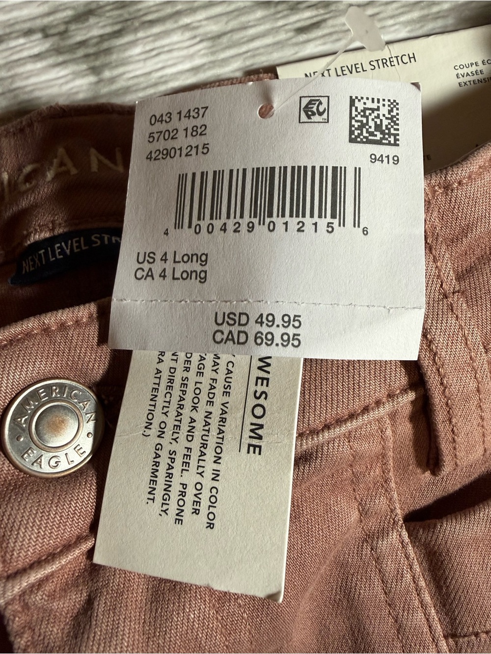 NWT American Eagle Womens Kick Boot Crop Pants 4 Long High-Rise Mauve $49 - Picture 5 of 10